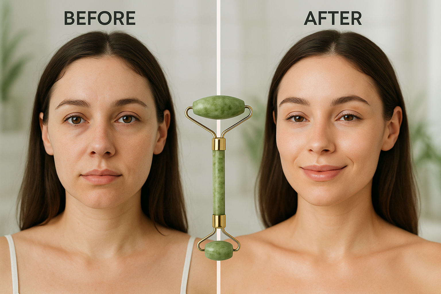 make me a image before and after uasge of jade roller 